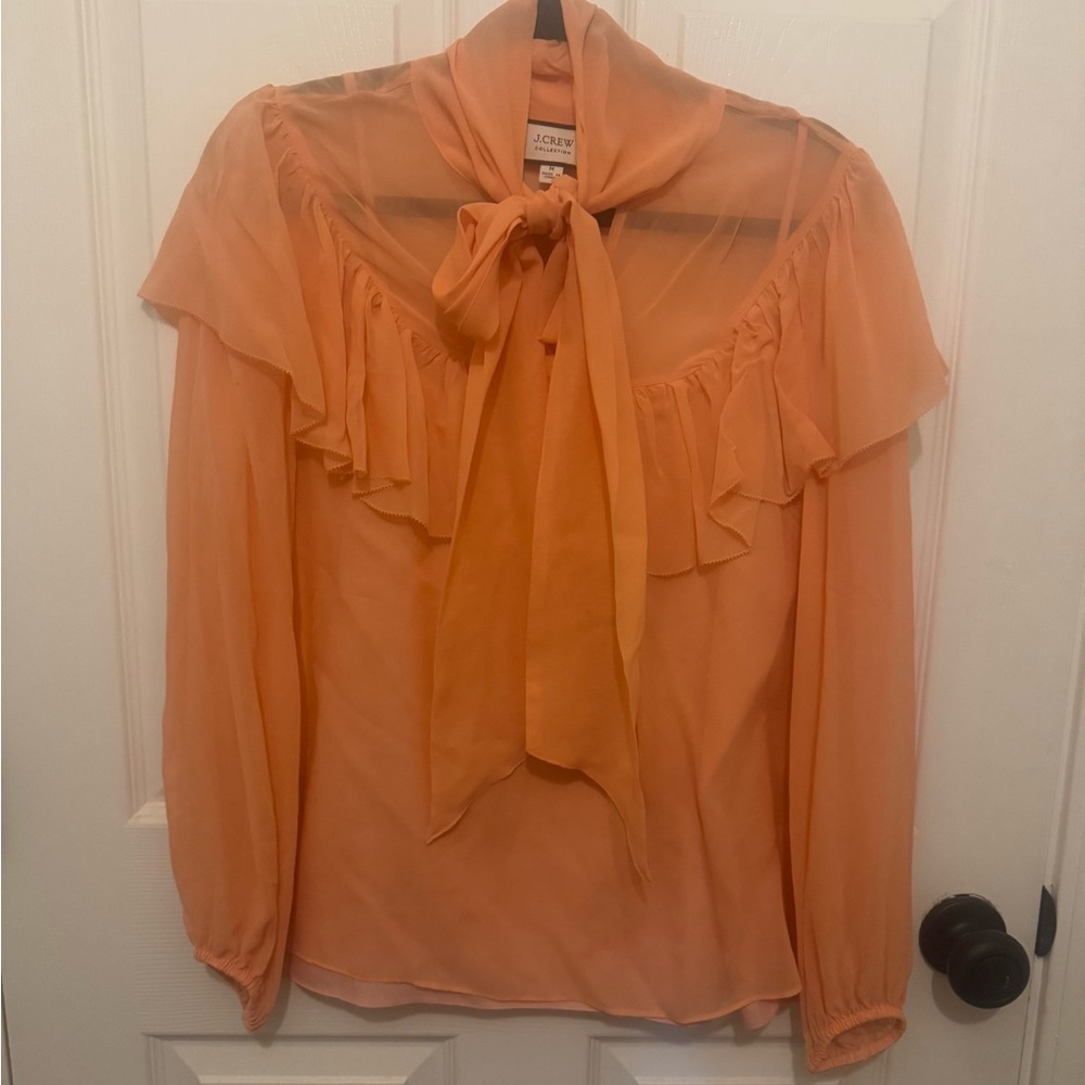 J. Crew Collection Tie-Neck Silk Chiffon Blouse Sz M